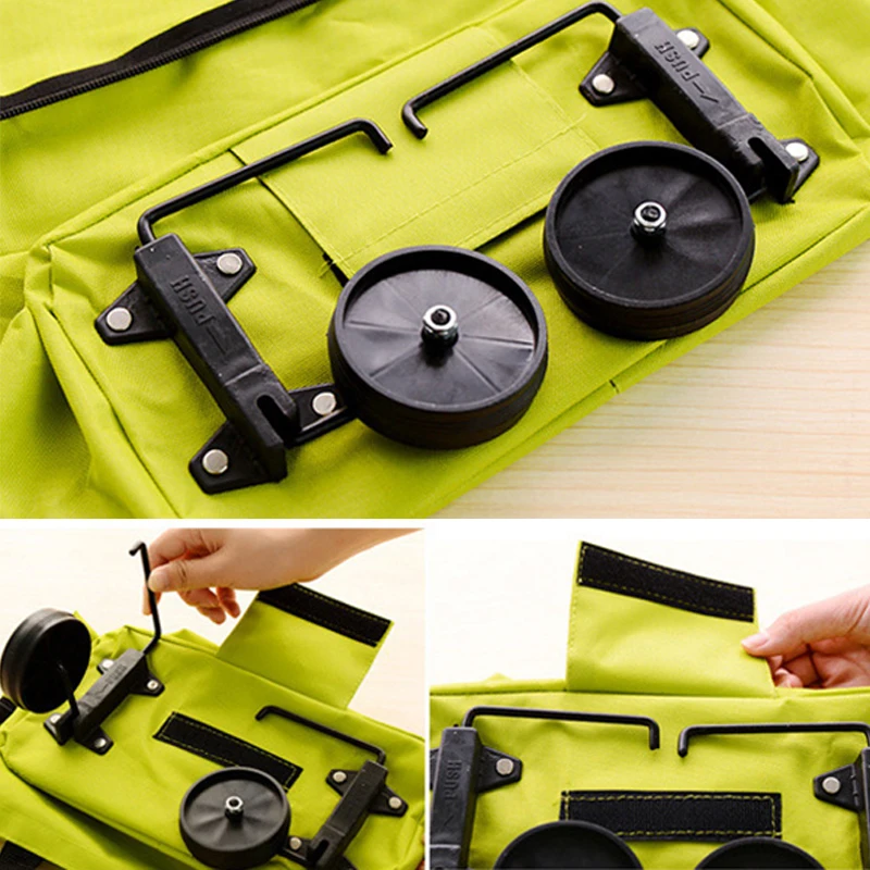 

Portable Travel Tote Tug Bag Portable Tote Tug Bag Wheels Shopping Travel Foldable Handbag on Reusable Rolling Oxford