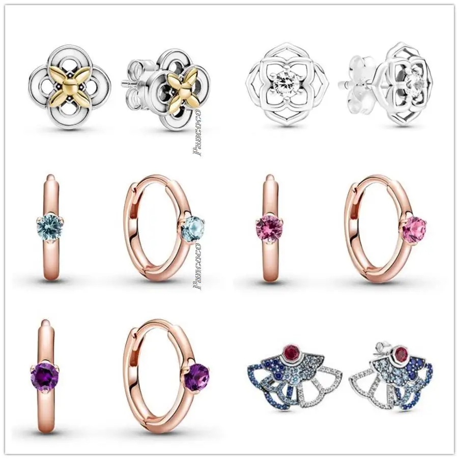 

Authentic 925 Sterling Silver Earring Colours Purple Solitaire Huggie Hoop Earrings For Women Wedding Gift Fashion Jewelry