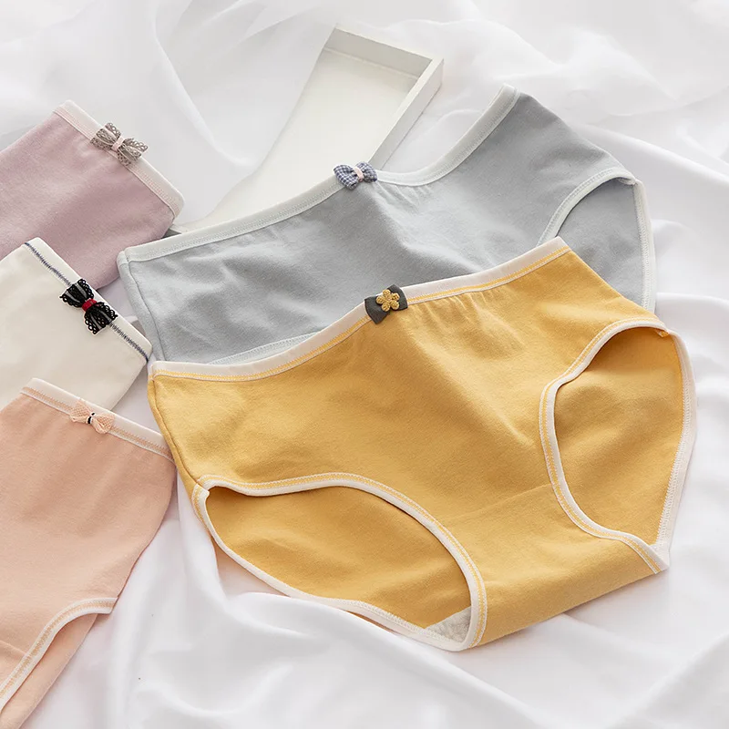 

Women's Cotton Panties Cute Girl's Lingerie Mid Waist Seamless Briefs Girl's Solid Color Underpants Women's Underwear Panties