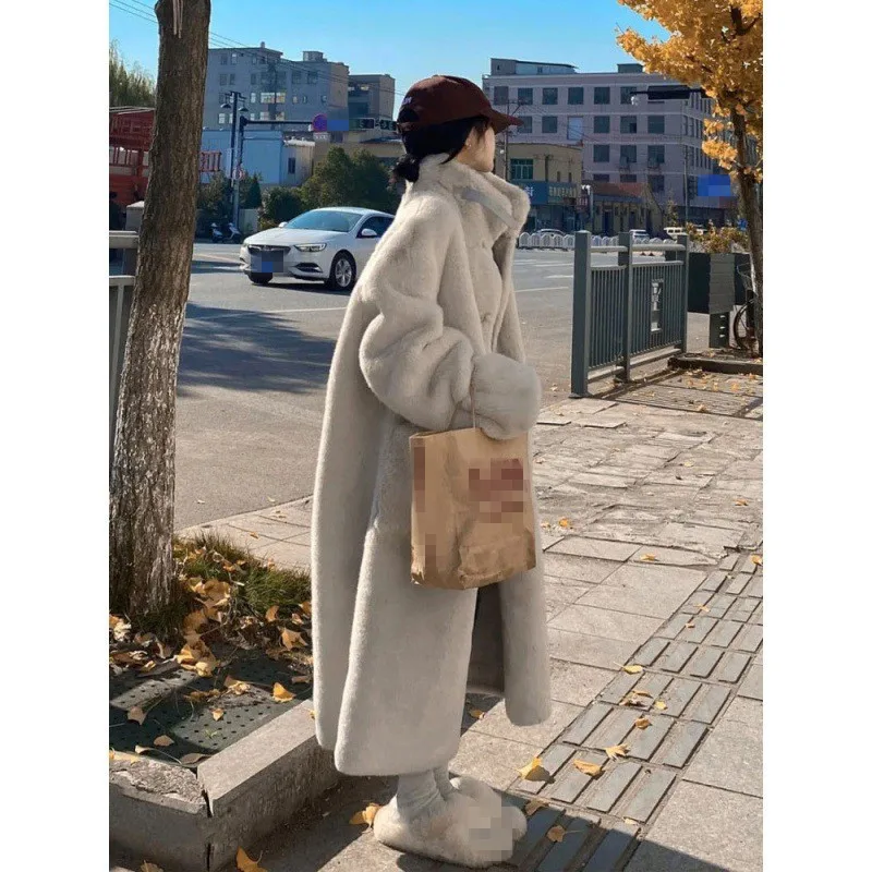 High Neck Fur Coat for Women Thicken Warm Winter Overcoat 2022 New Long Sleeve Single Breasted Jacket Fashion Casual Lady Cotas