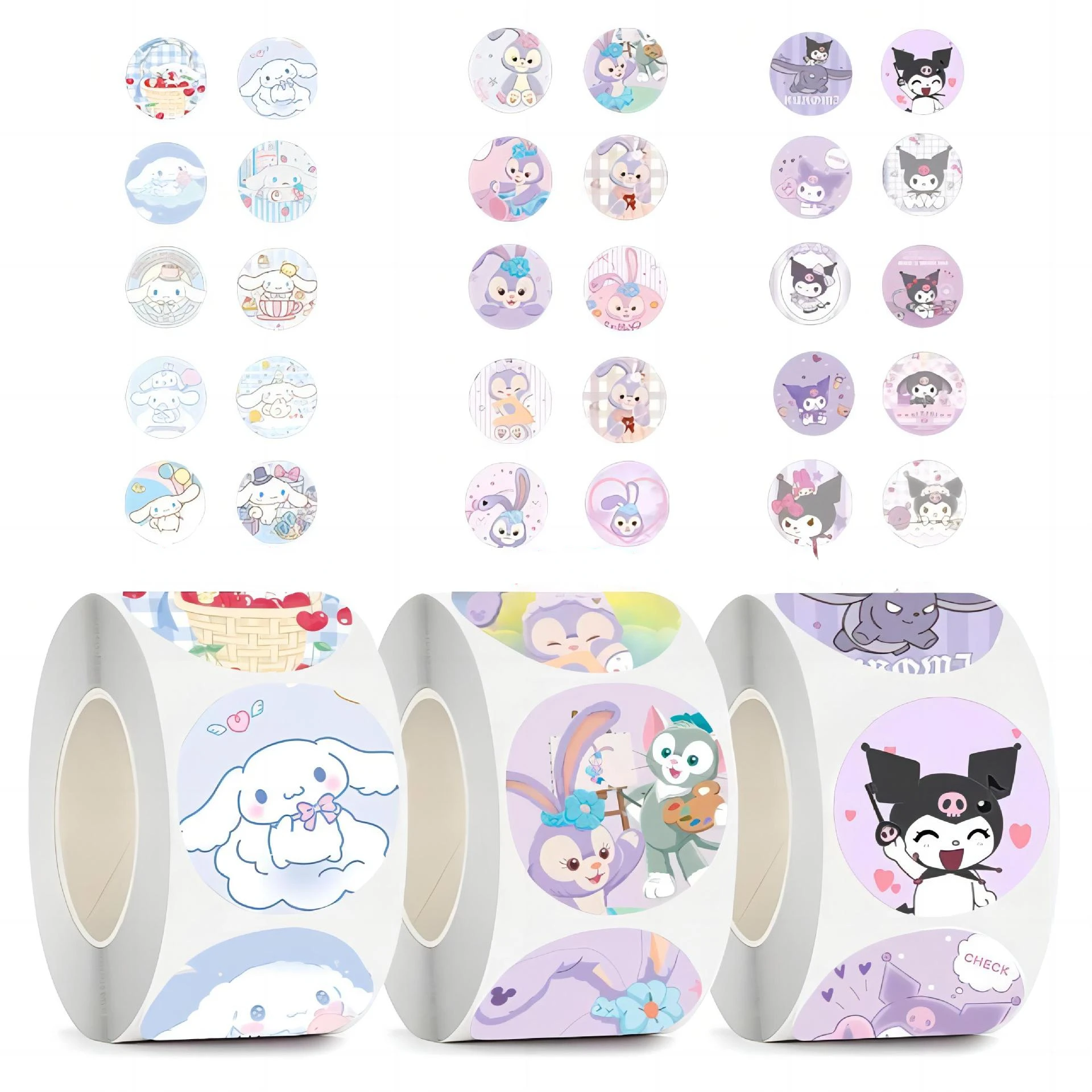 

500Pcs/Roll Sanrio Hello Kitty Stickers Kawaii Kuromi Melody Pochacco Luggage Graffiti Decals Decoration Sealing Sticker Toy