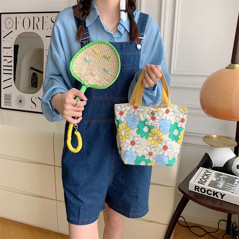 

2023 New Portable Lunch Bag Japanese Cotton Picnic Food Bag Women Simple Small Tote Korean Style Children Lunch Bags Kids