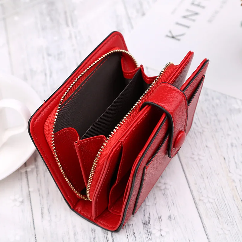 

Small Red Holder Card Black Wallets Leather Coin Mini Zipper 2023 Brand Female Purse Women New Buckle Hasp Wallet Lady Luxury