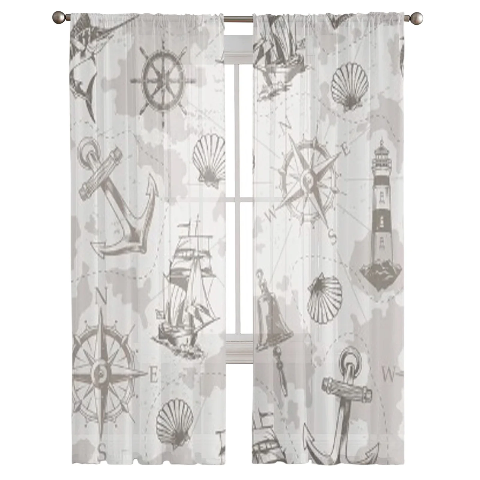 Винтажные прозрачные Занавески с морским кораблем морскими колокольчиками