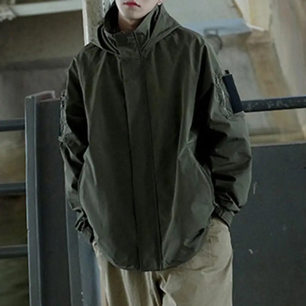 

Stylish Men Spring Coat Smooth Surface Men Trench Coat Zipper Multi Pockets Men Spring Coat Warm