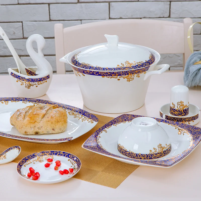 

Столовая посуда Vajilla Jingdezhen, набор столовых приборов из 60 предметов, фарфоровая посуда из костяного фарфора, корейский бытовой набор керамич...