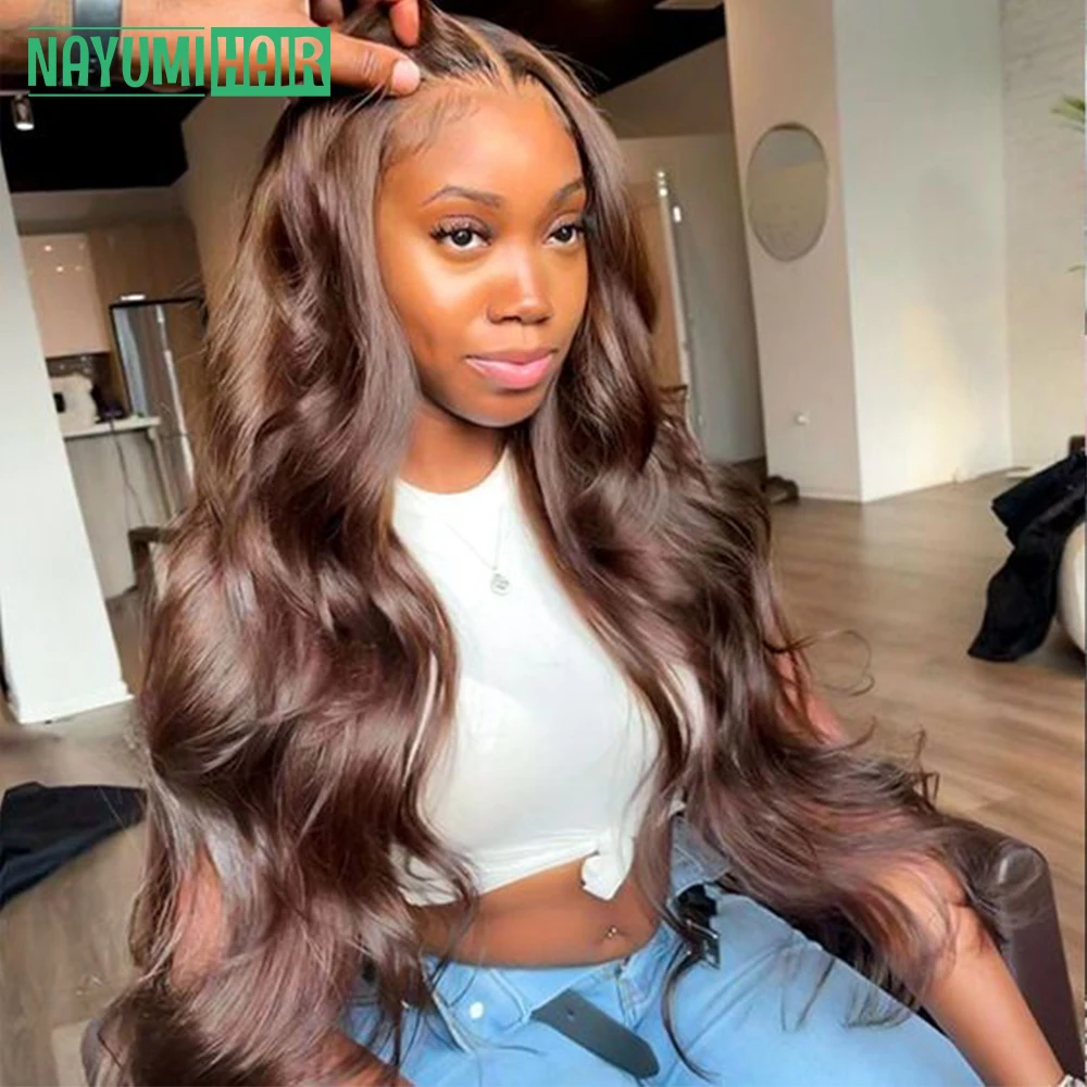 4# Brown Body Weave Lace Front Wig 13x4 Transparent Lace Frontal Wig Preplucked Colored Human Hair Wigs Remy Brazilian Hair 180%