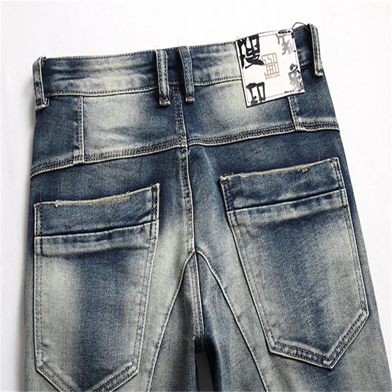 New Mens Clothing Trendy Streetwear Straight Leg Denim Pants Stretch Trousers Motorcycle Fashion Retro Vintage Biker Jeans Male