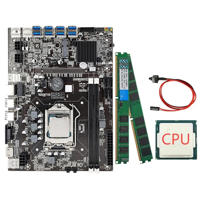 Материнская плата для майнинга B75 ETH + ЦП кабель переключателя 2x4G DDR3 1333 МГц ОЗУ