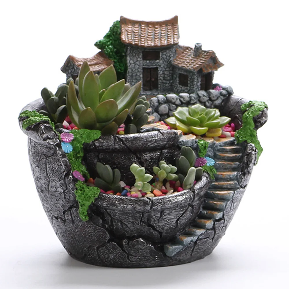 

Resin Flowerpot Succulent Plants Planter Mini Bonsai Pots Desktop Potted Holder Home Garden Decoration