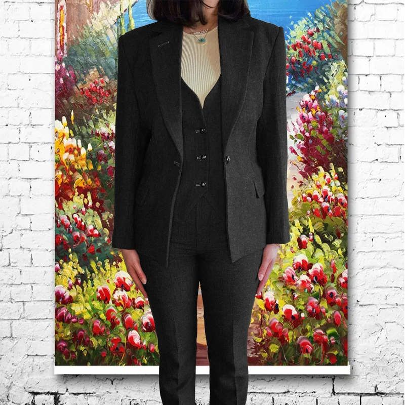 Женский костюм из 3 предметов в елочку официальная рабочая одежда повседневный