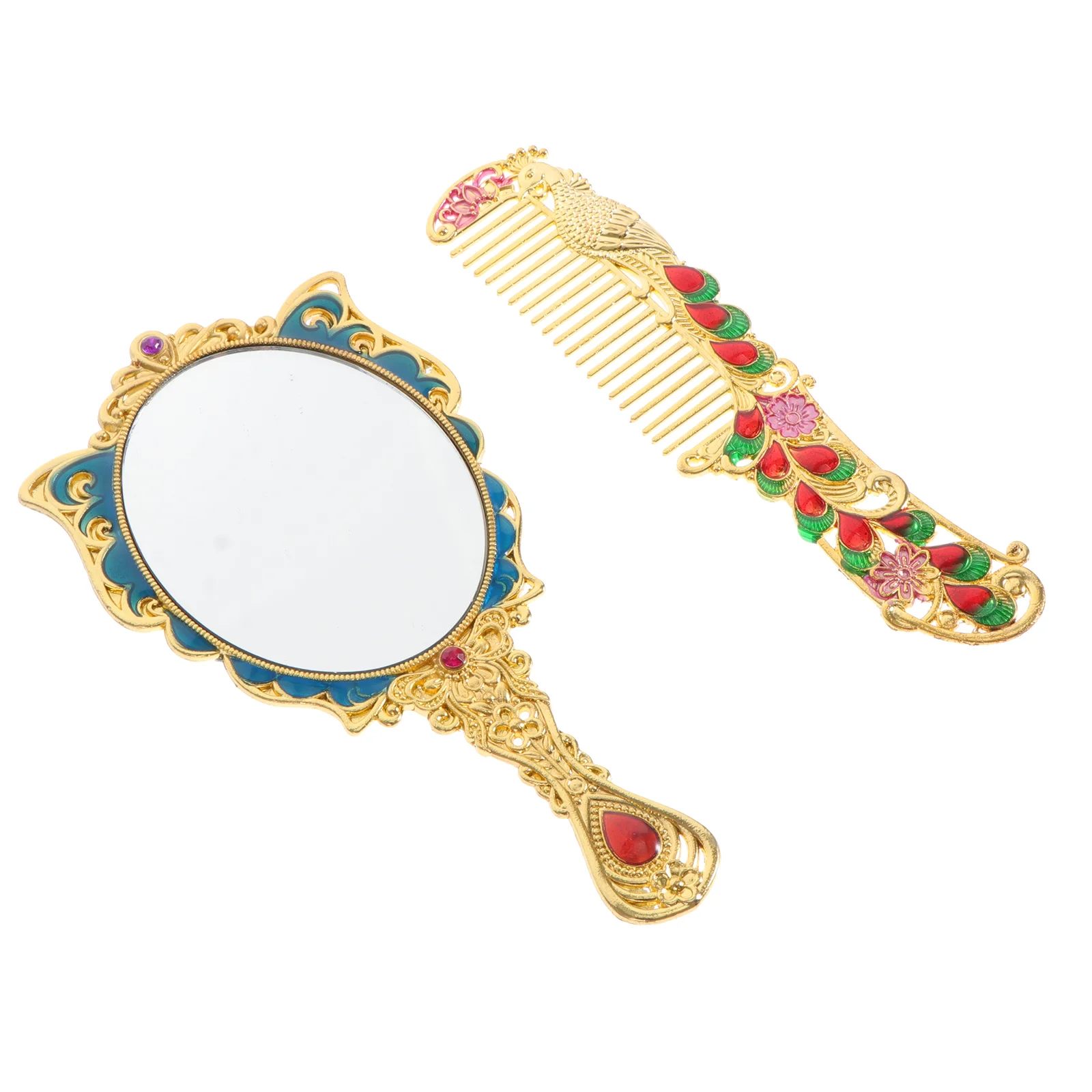 

1set Vintage Cosmetic Mirror Comb Butterflies Design Makeup Mirror with Comb