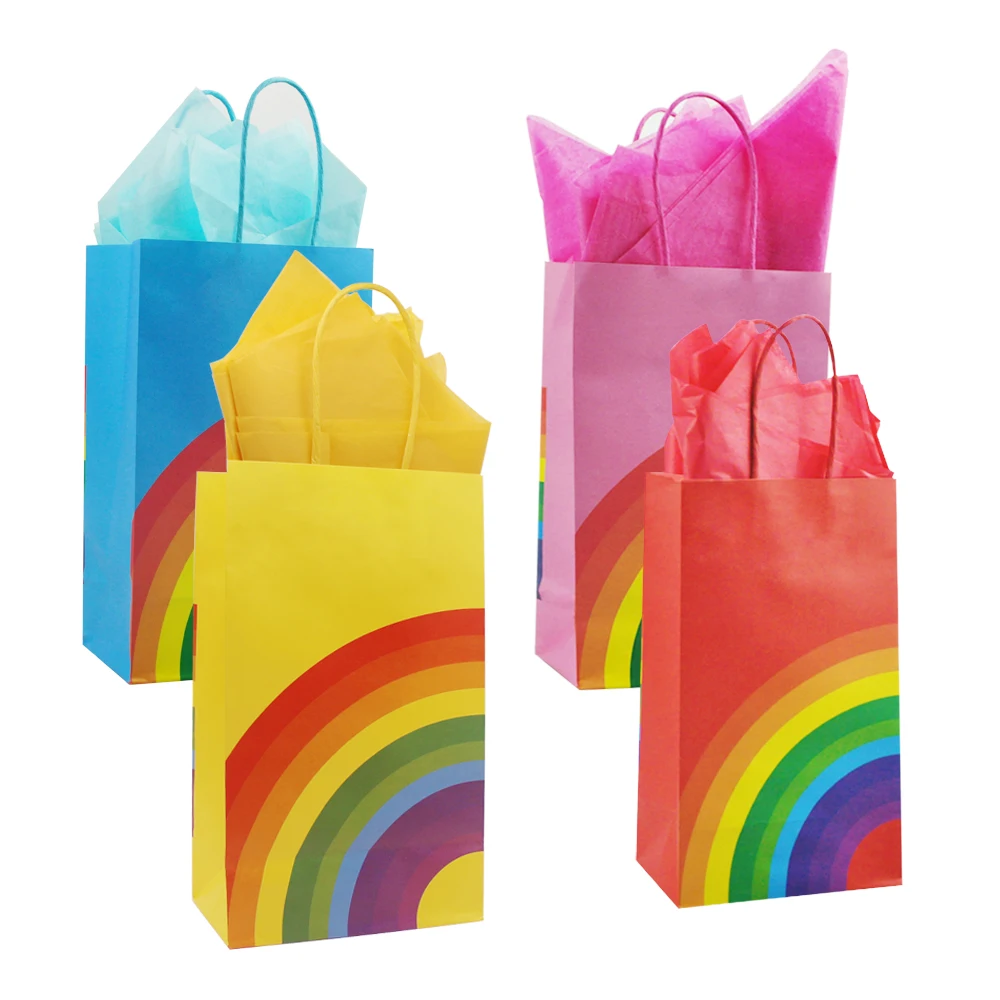

4pcs Gift Bag with 8 Tissues Rainbow Bags Paper Packaging for Wedding Birthday Party Supplies