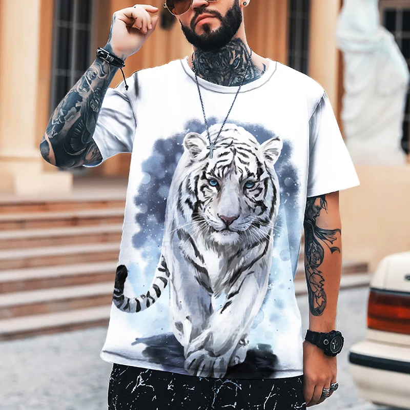 

Animal Liger Super Realistic 3D Printed Pattern Men's T-shirt Round Neck T-shirt Lycra Polyester High Quality Brand Clothing