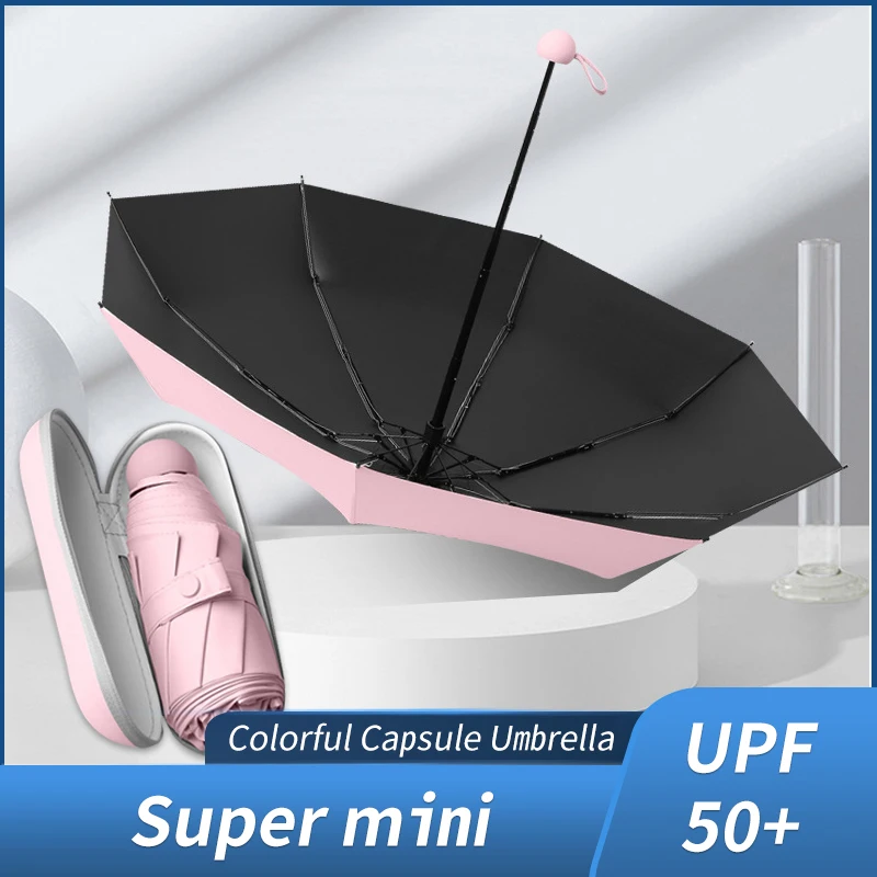 

Mini Capsule Women's Umbrella Super Small And Cute Sunshade With Case Anti-UV Female Pocket Parasol For Sun And Rain