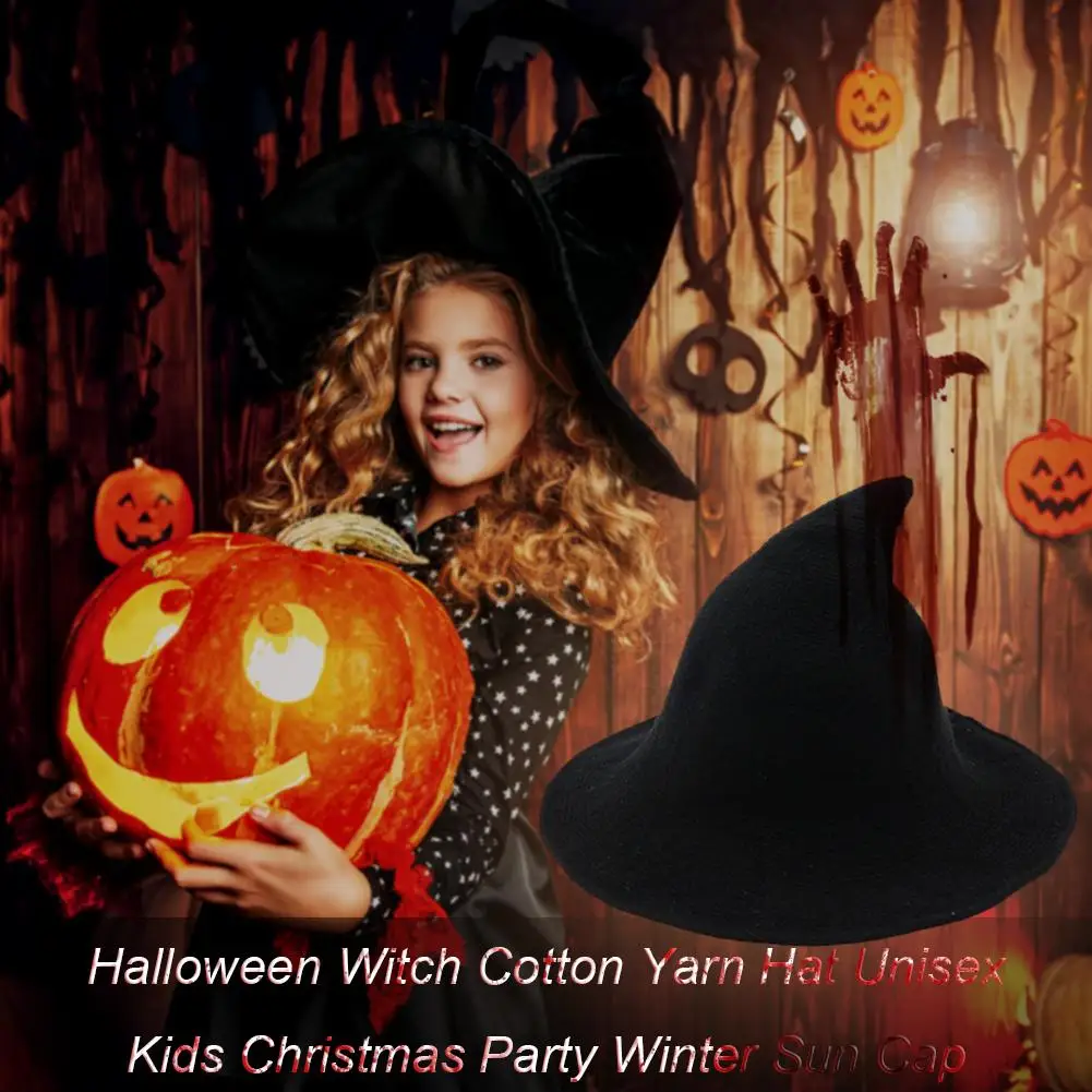 

Fashion Winter Wool Cap Classic Pure Color Witch Cute Funny Christmas Halloween Party Unisex Kids Witch Fleece Hats
