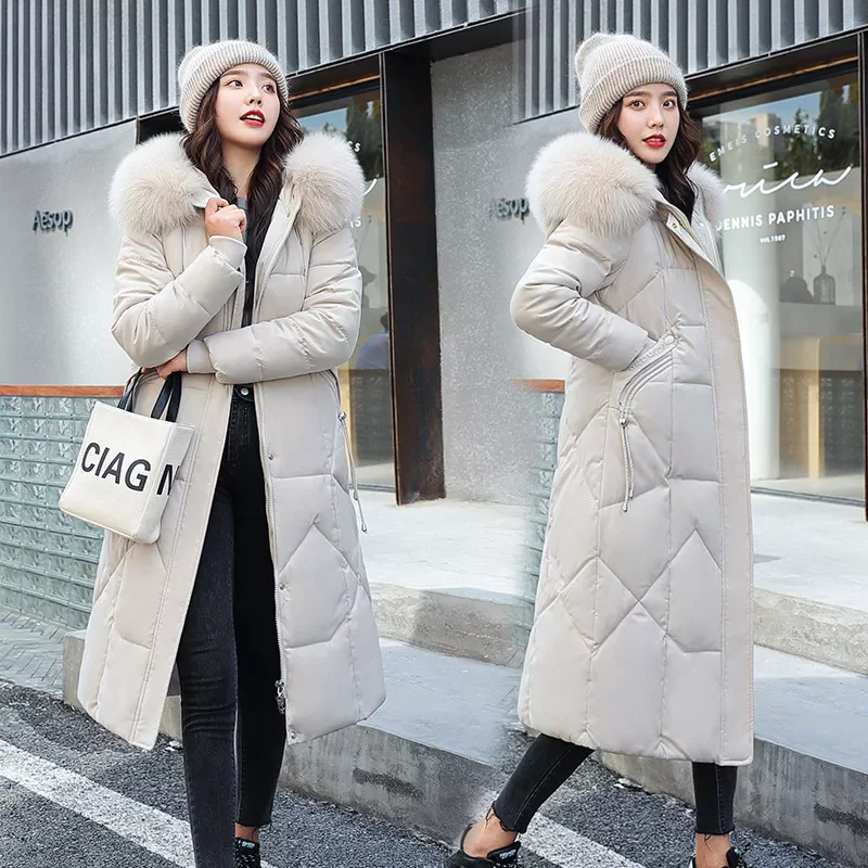 New2022 Parka over knee cotton padded clothes big hair collar thickened cotton padded jacket fashion women's wear 8608