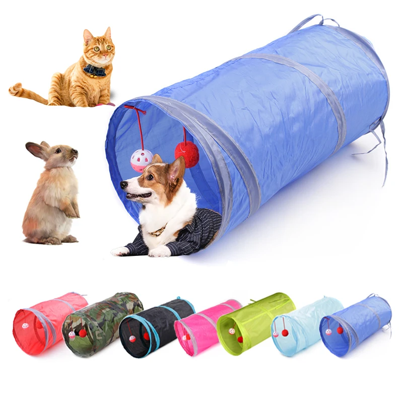 

7 Colors Cat Ring Paper Tunnel Two-way Tunnel With Hanging Two Balls Foldable Wisdom Cat Toy Drill Bucket Pet Accessories 2022