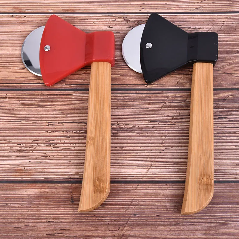 

Stainless Steel Bamboo Handle Axe Pizza Hob Creative Round Single Wheel Pizza Knife Kitchen Baking Tools