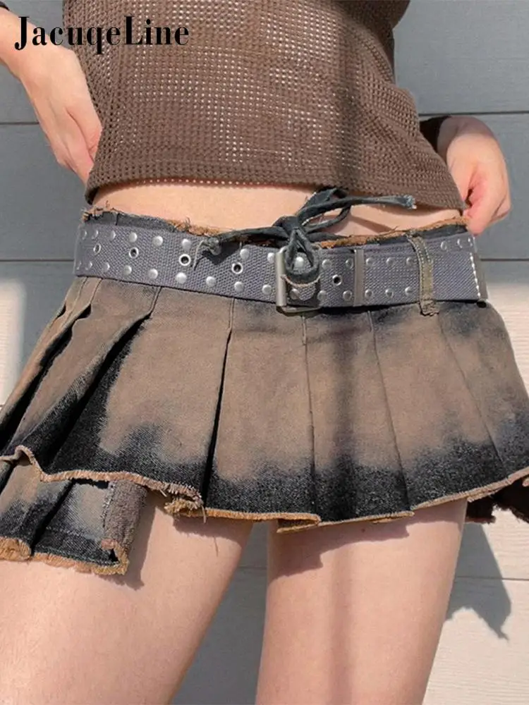 

Цельная джинсовая плиссированная юбка с заниженной талией, Y2K