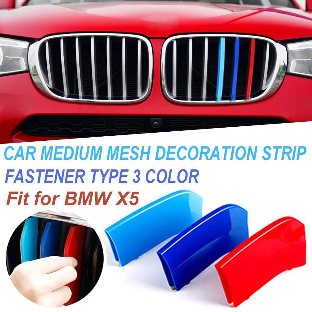 3Pcs For BMW X5 Series F15 E70 G05 Car Front Grille Trim Sport Strip Cover Clip ABS 3D Tricolor Auto Grille Buckle Cover Sticker