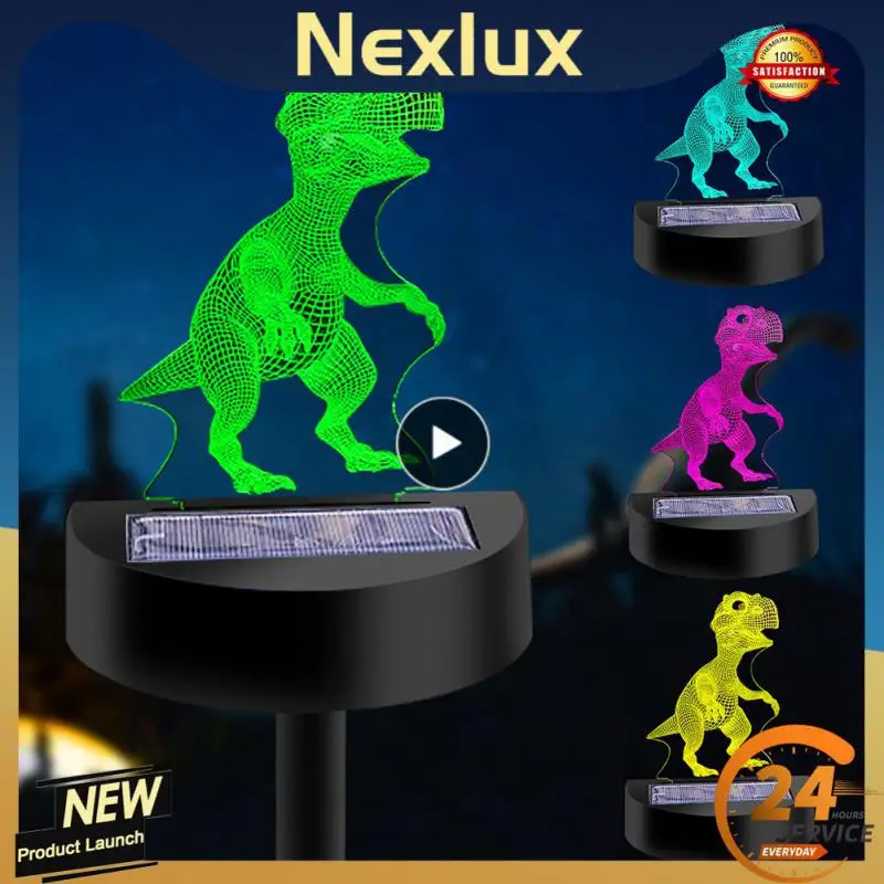 

Solar Lawn Lamp Colorful Gradient 3D Tyrannosaurus Acrylic Light Outdoor Garden Yard Cartoon Decoration Waterproof Lamp
