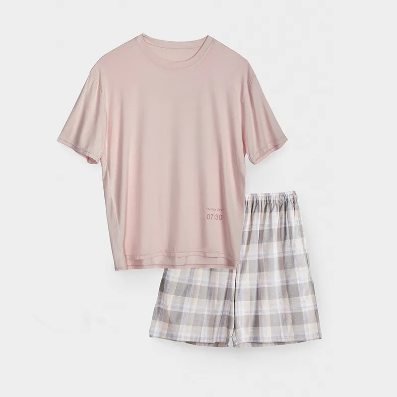 Home Clothes Modal Cotton Man Pajamas Summer thin style casual Short Sleeve large size two piece set