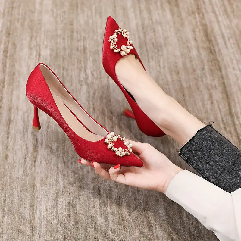 

Wedding Shoes Bride Shoes New Usually Can Wear High Heels Red Thin Heel Wedding Dress Wedding Toast Red Show
