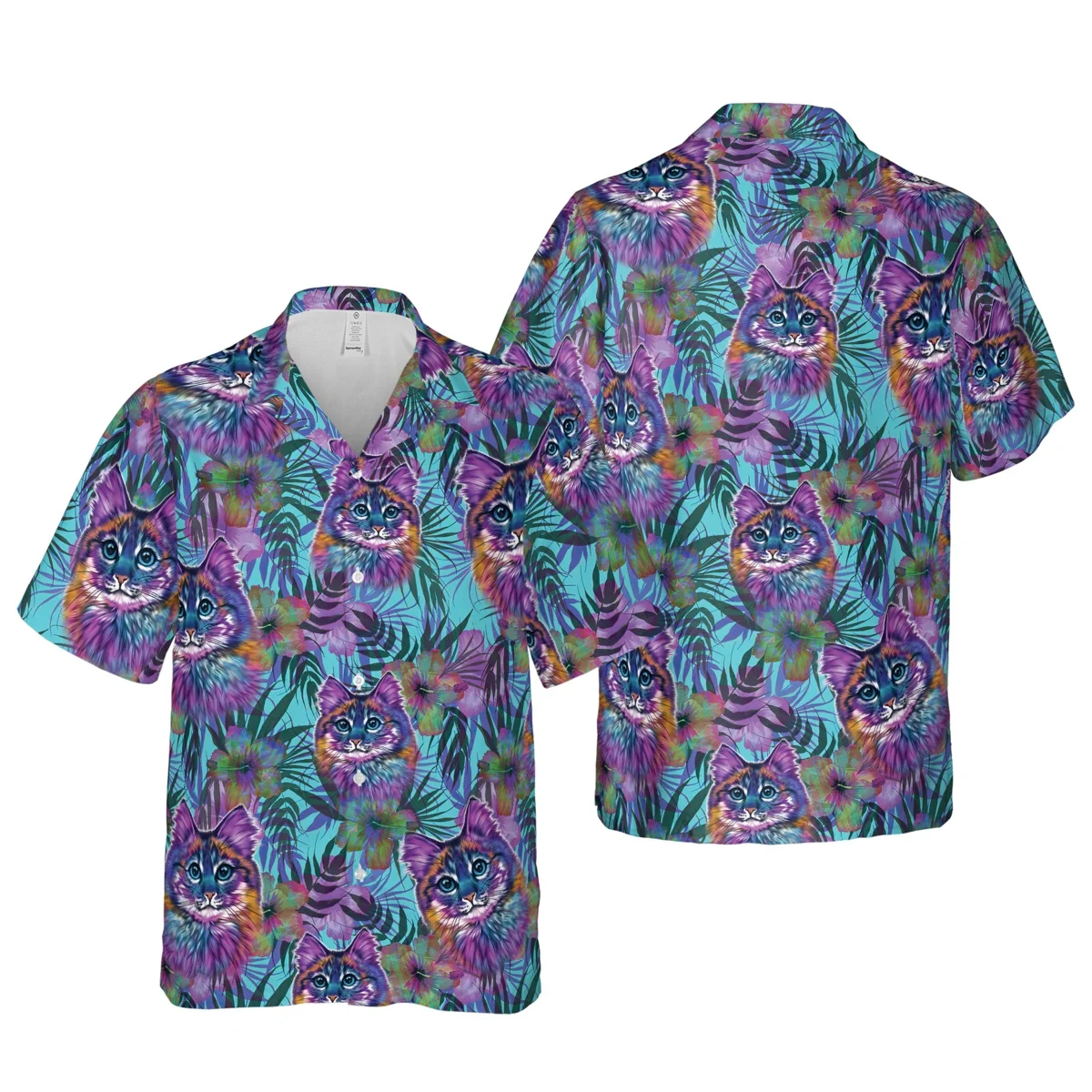 

New Hawaiian Shirts for Men Kawaii Cats Creative Color 3D Print Beach Short Sleeve Oversize Tops Vintage y2k Clothing
