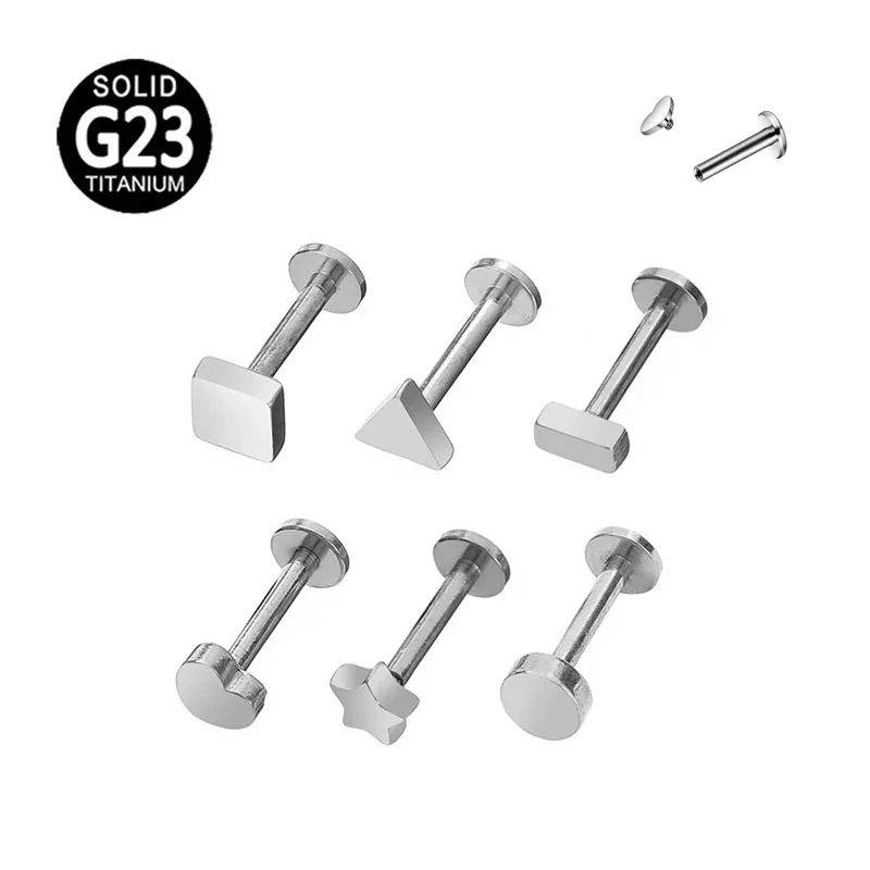 

200pcs/Lot G23 Titanium Heart Moon Triangle Star Labret Studs Internal Thread Daith Earrings Push Pin Lip Piercing 16G