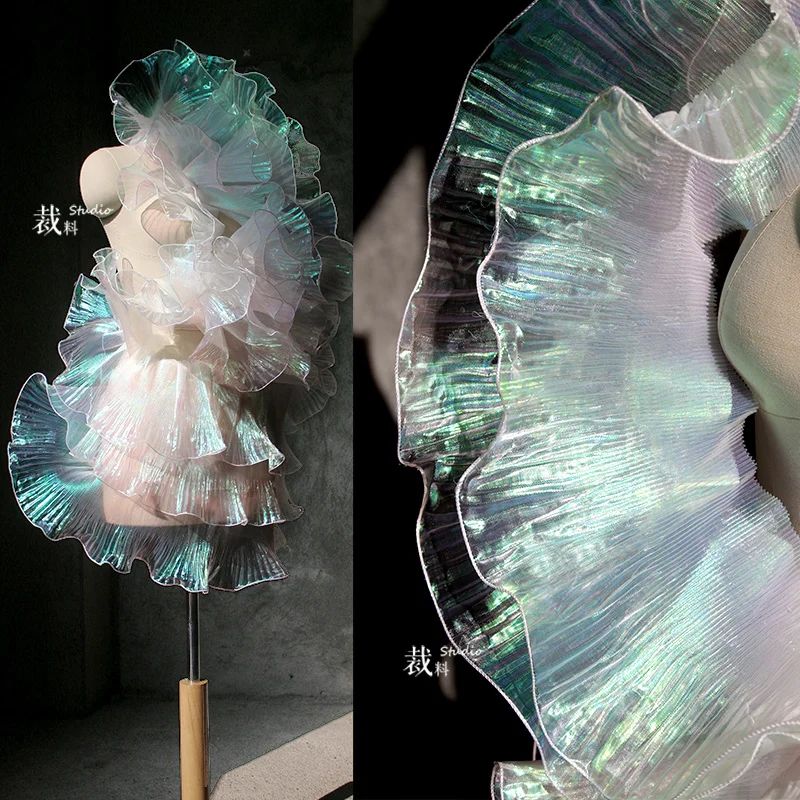 Оригинальная объемная плиссированная кружевная ткань с оборками 90x15 см, волшебный цвет, градиентная ткань из органзы, декоративные тканевые аксессуары