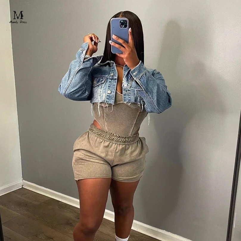

Y2K Women Denim Jacket Slim Fit Long Sleeve Crop Tops Fashion Streetwear Winter Spring Sweet Girl Short Jacket 2024