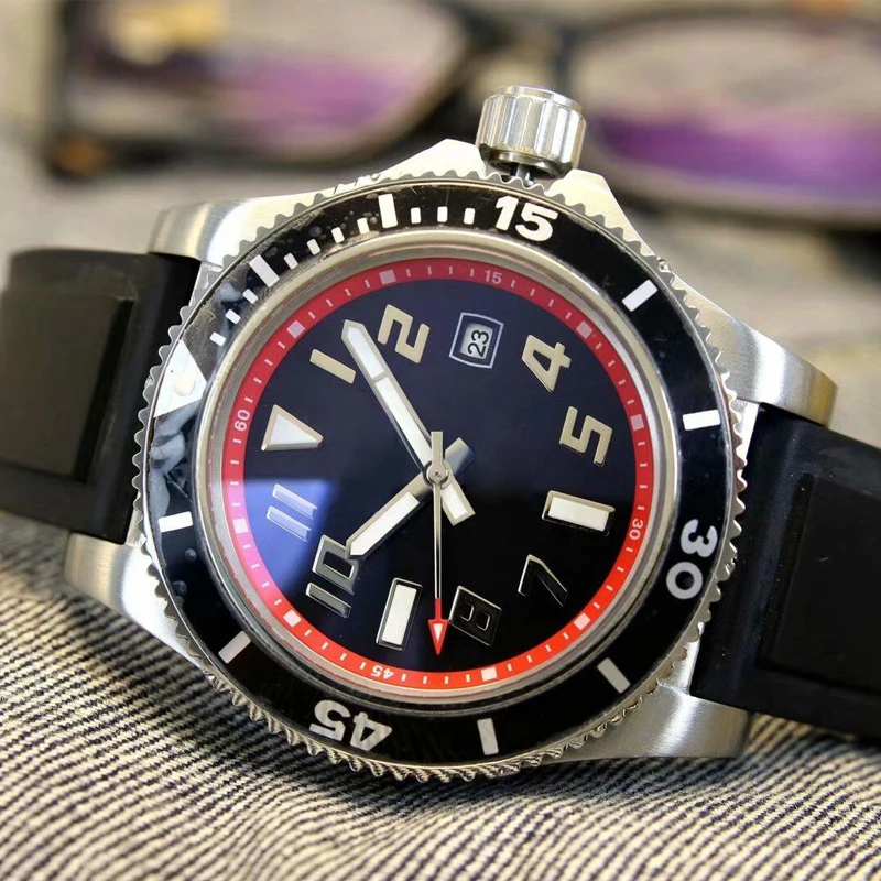 

43mm men's watch automatic mechanical movement rubber strap relogio masculino waterproof watches