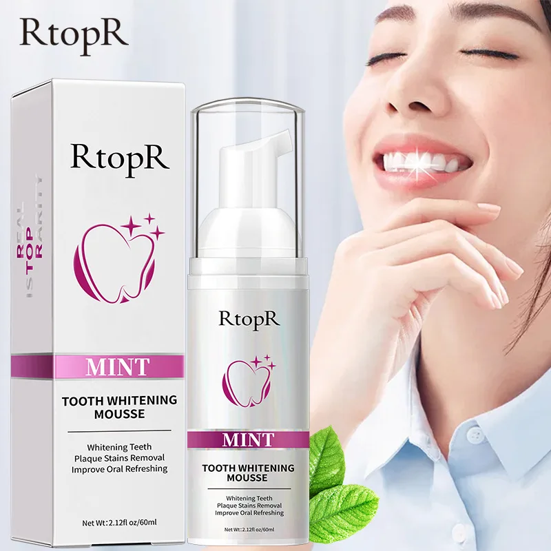 60ml RtopR Teeth Cleansing Whitening Mousse Removes Stains Teeth Whitening Oral Hygiene Mousse Toothpaste Whitening and Staining
