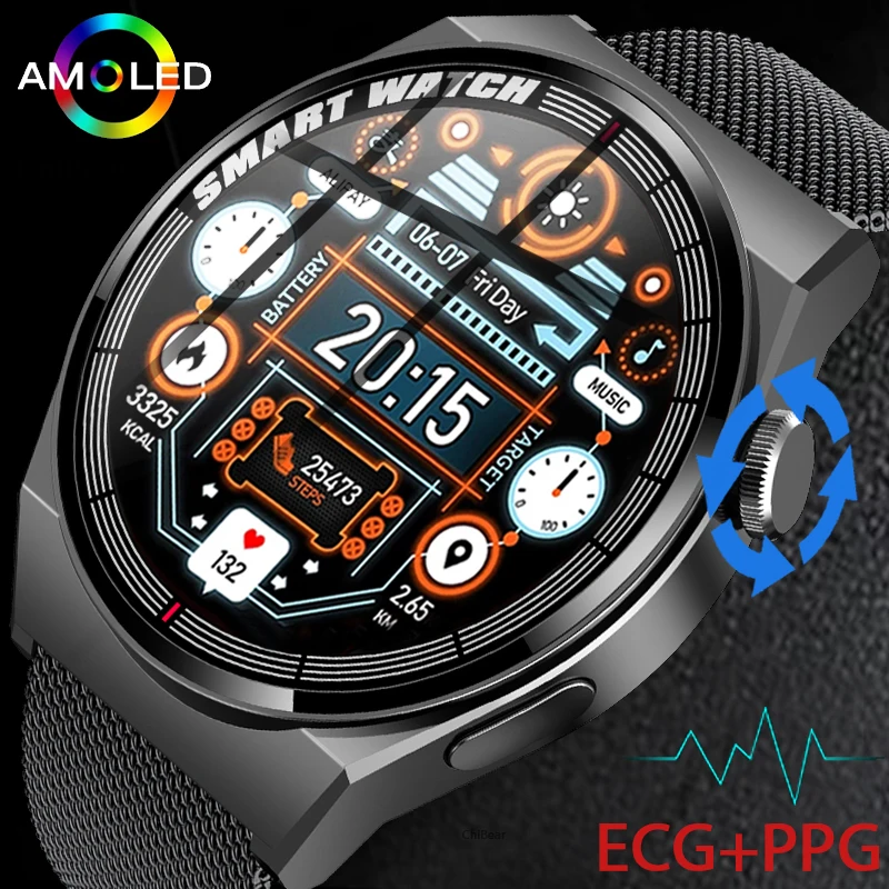 Купи 2022 New Smartwatch Men AMOLED 390*390 HD Screen Always display the time Bluetooth Call IP67 Waterproof Smart Watch For Android за 1,559 рублей в магазине AliExpress