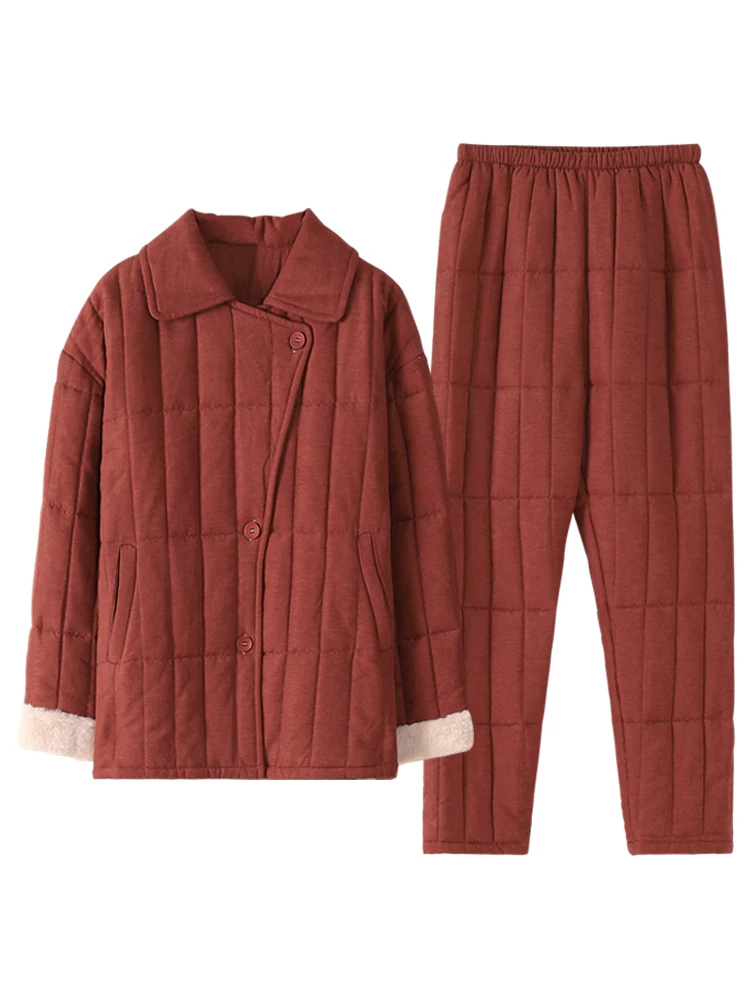  Стеганая пижама из кораллового флиса женская осенне-зимняя трехслойная