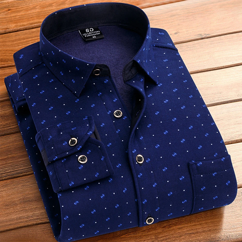 Men Plaid Flannel Shirt Jacket Cotton Padded Fleece Lined Button Down Shirt Winter Warm Thermal Tops Shirt