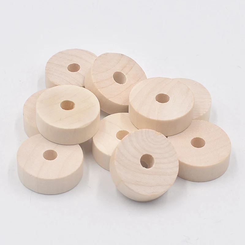 

6pcs Flat Round 30x10mm Rondelle Shape Natural Wood Loose Handcraft Big Hole Beads for DIY Crafts Jewelry Making