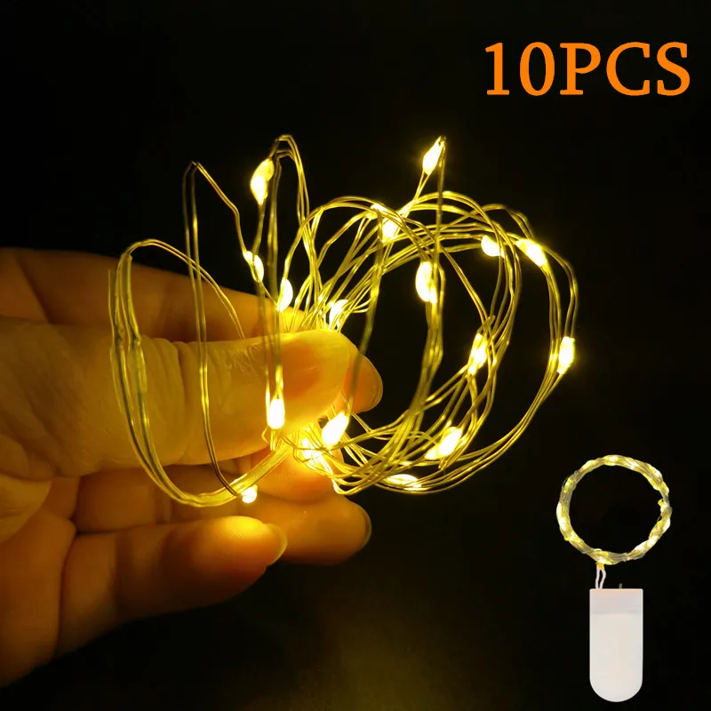 

Christmas Lamp 10pcs Garden Decor Fairy Lamp CR2032 Battery Powered LED Copper Wire String Light for Wedding Xmas Garland Party