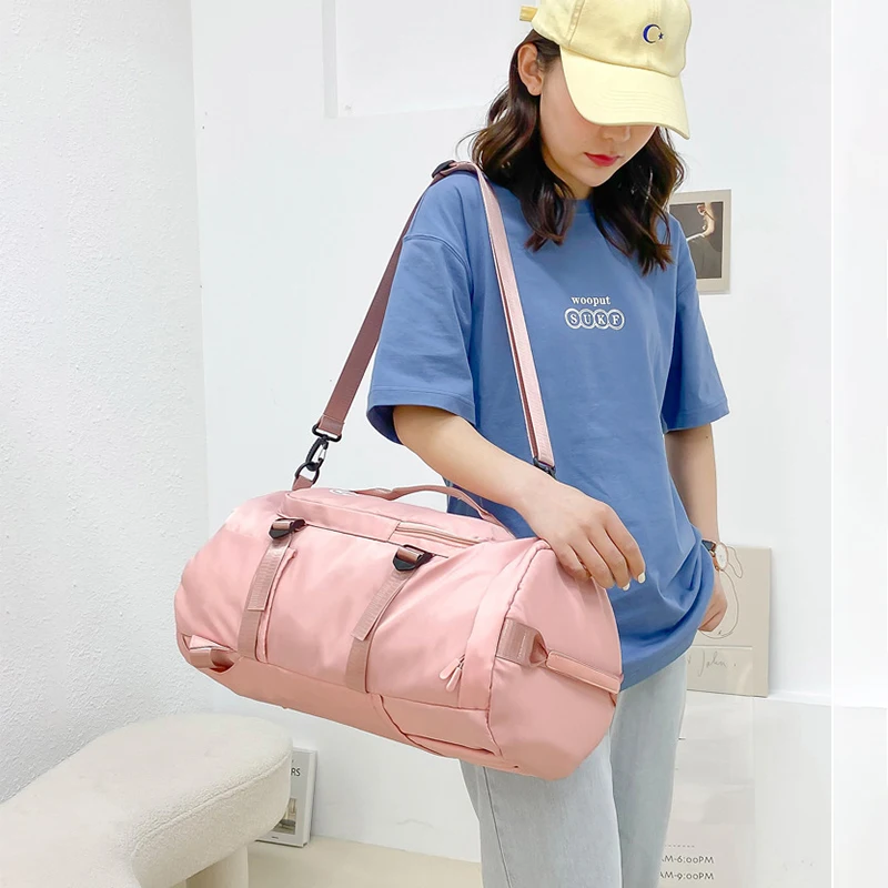 Pink Female Gym Fitness Bag Women'S Weekend Backpack Travel Waterproof Shoulder Handbag Shoes Tennis Outdoors Sports Duffle Bags