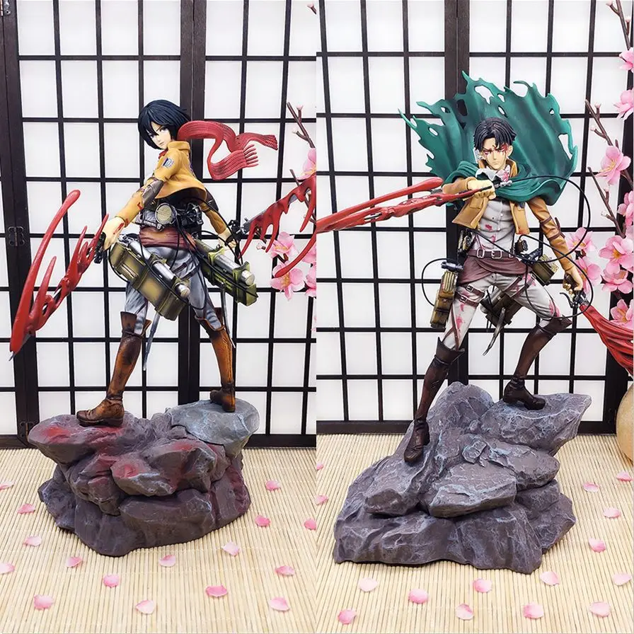 

Attack On Titan Levi·ackerman/mikasa·ackerman Battle Damage Ver Figure Statue Model Ornaments Scene Toy Gift