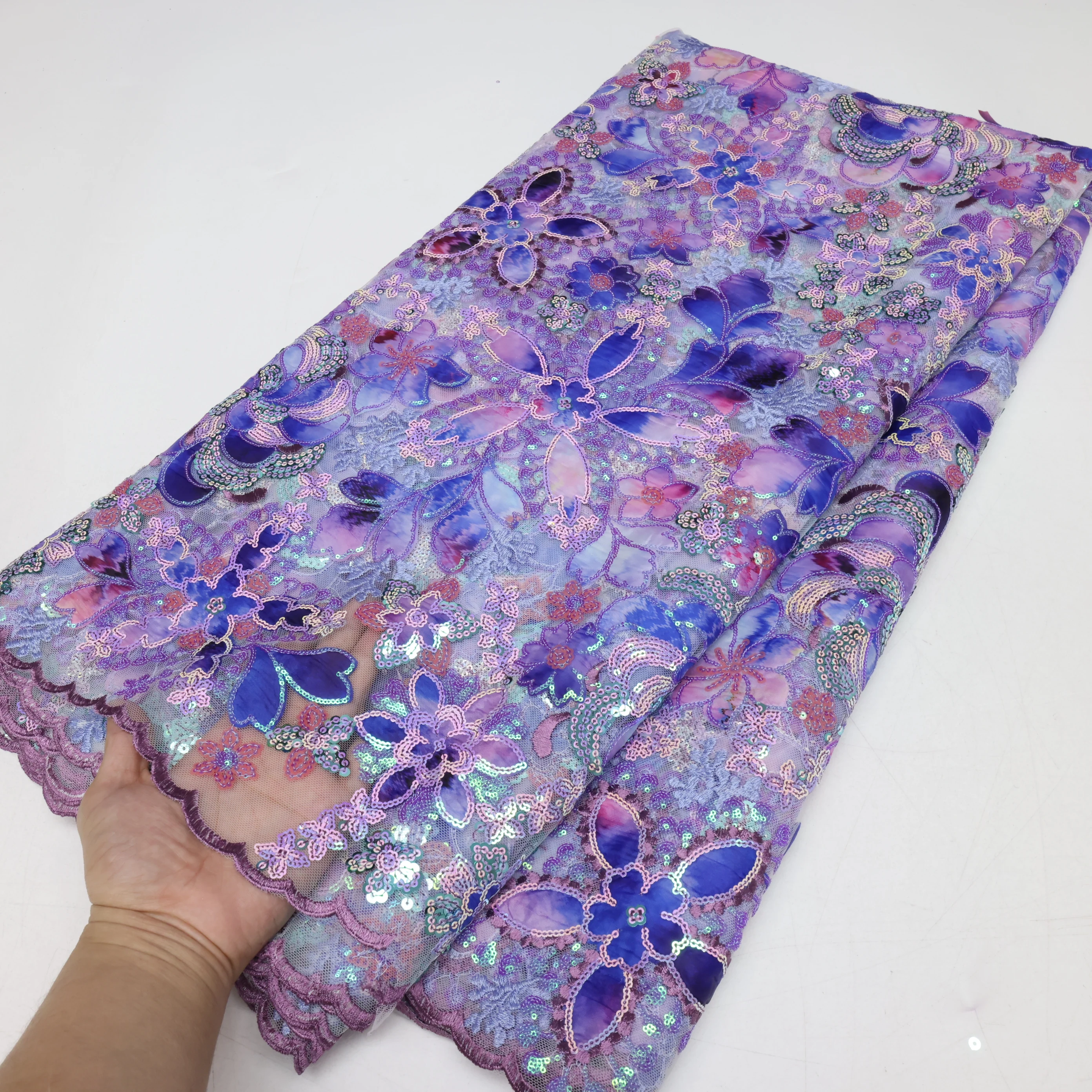 Африканская сетчатая кружевная ткань PGC LACE синяя 5 ярдов