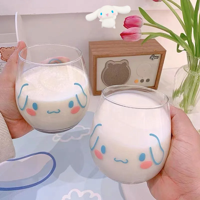 Kawaii Sanrio Cinnamoroll Glass Water Cup Kids Anime Hello Kitty Pochacco Cute Ins High Capacity Milk Oatmeal Cup Girl Gifts