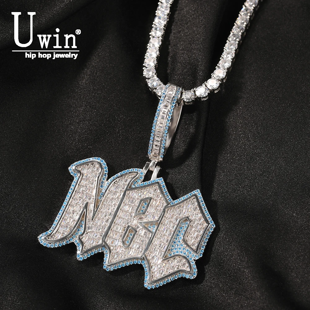 Uwin Custom Double Layer Baguette Cz Name Pendant Necklaces For Women Bling Cubic Zirconia Letter Necklace Charm HipHop Jewelry