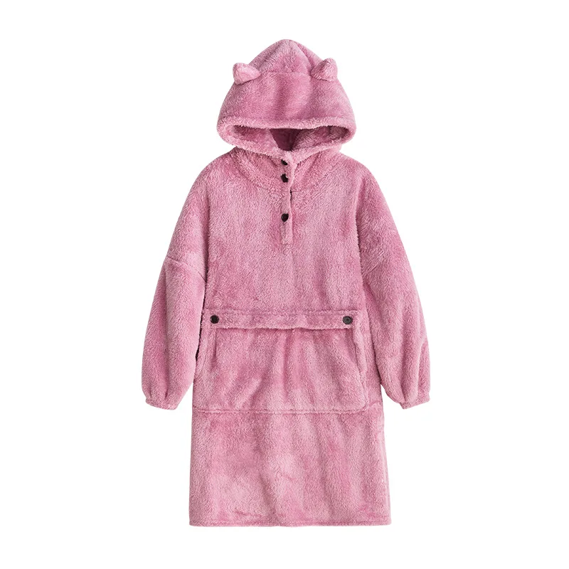 Pullover Women Winter Coral Fleece Bathrobe Warm Flannel Bath Mens Cozy Night Sleepwear Thick Couple Long Sweater