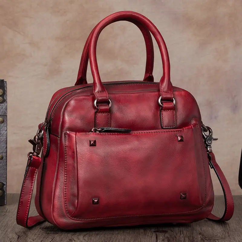 Vintage Leather Rivet Shell Bag High Quality Cow Leather Women's Handbag Fashion Simple Casual Women's Messenger Bag For Women
