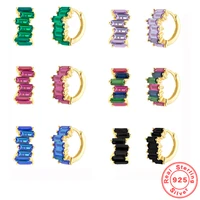 925 sterling silver multicolor mini rectangle zircon small hoop earrings irregular european and american women earrings jewelry