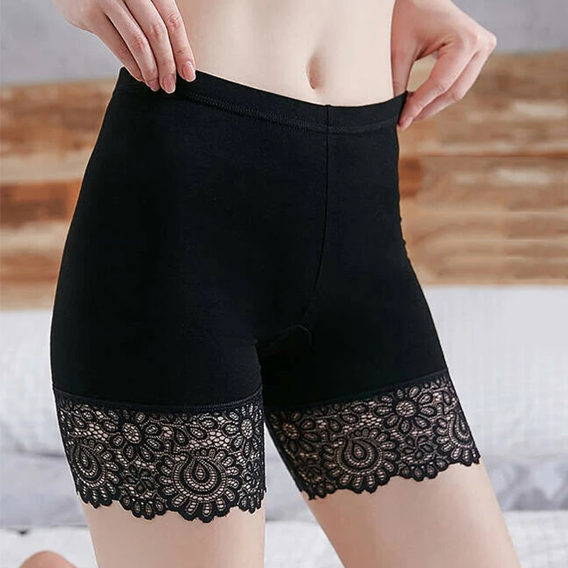 

High Waist Women Lace Safety Shorts Seamless Cotton Boyshorts Panties Female Spandex Slimming Black Shorts Boxers
