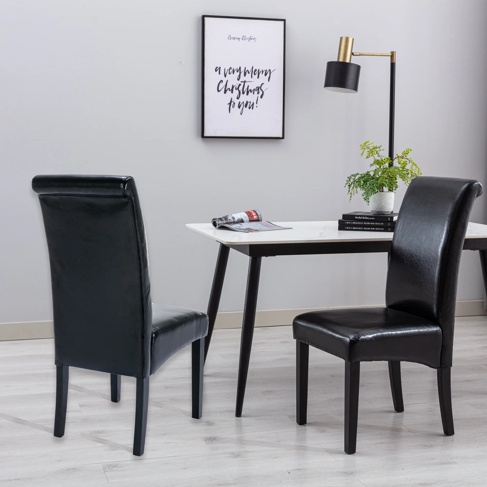 

Upholstered Accent Dining Chair, Set of 2, Black PU Leather
