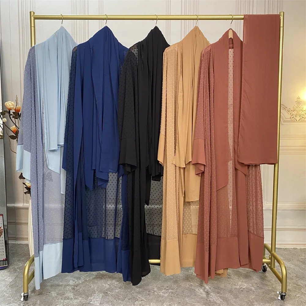 Open Abaya Kimono with Hijab Arabic Long Muslim Dress Loose Abayas for Women Dubai Moroccan Kaftan Party Islam Pakistan Clothes